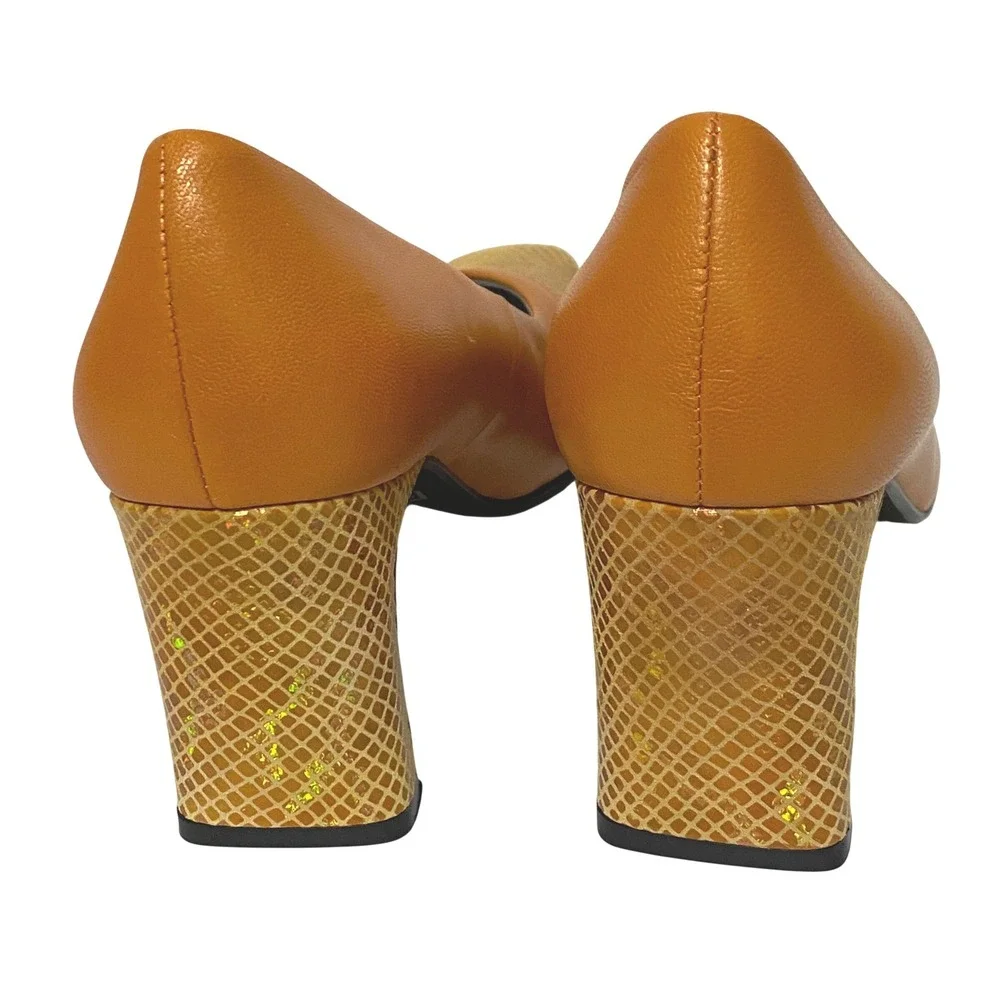 Vtg 90s‎ Y2K Bellini Mimick Square Toe Block Heel Pumps Size 8.5 Eclectic Artsy